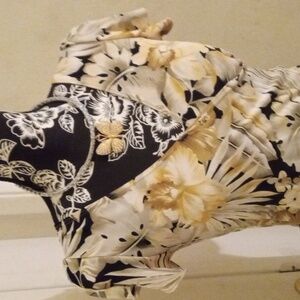 Tropical Floral Dress in Black and Cream